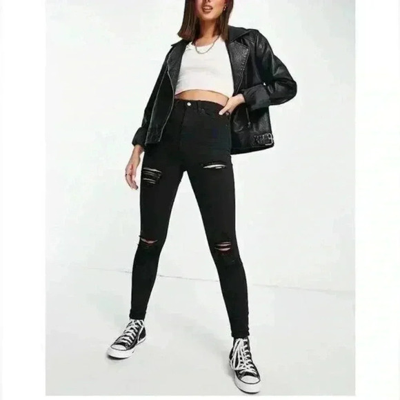 Topshop Ripped High Waist Ankle Skinny Jeans - Picture 2 of 3